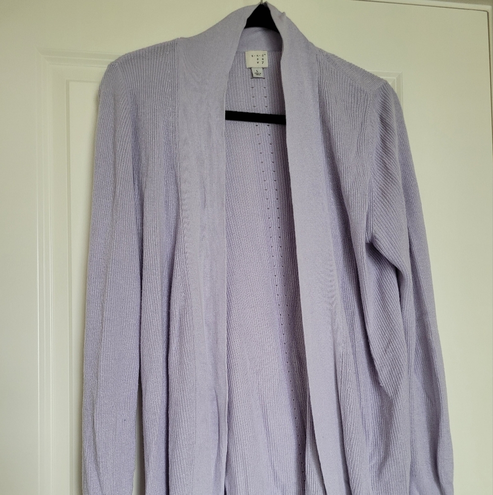 size large open front, light purple, long cardigan lightweight sweat
